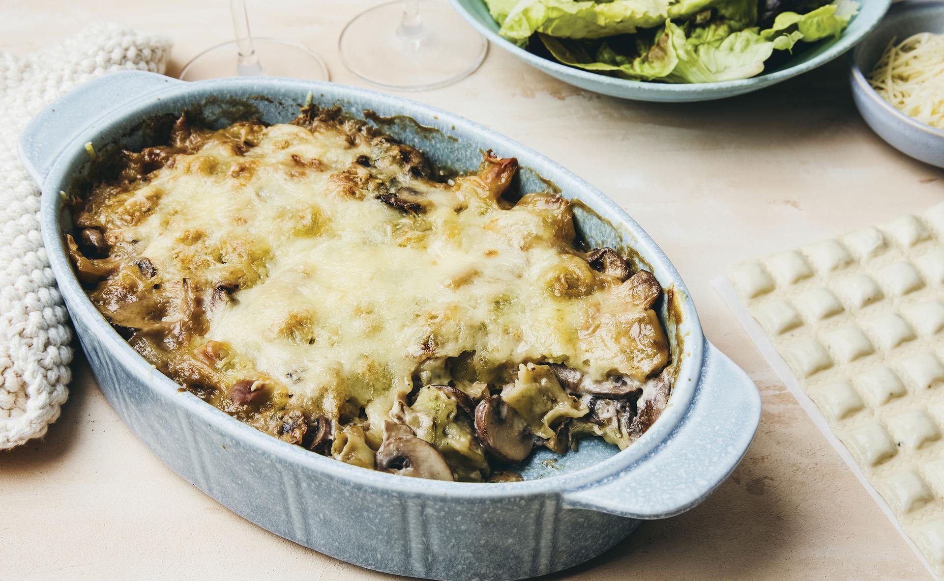 Gratin de ravioles aux champignons et comté