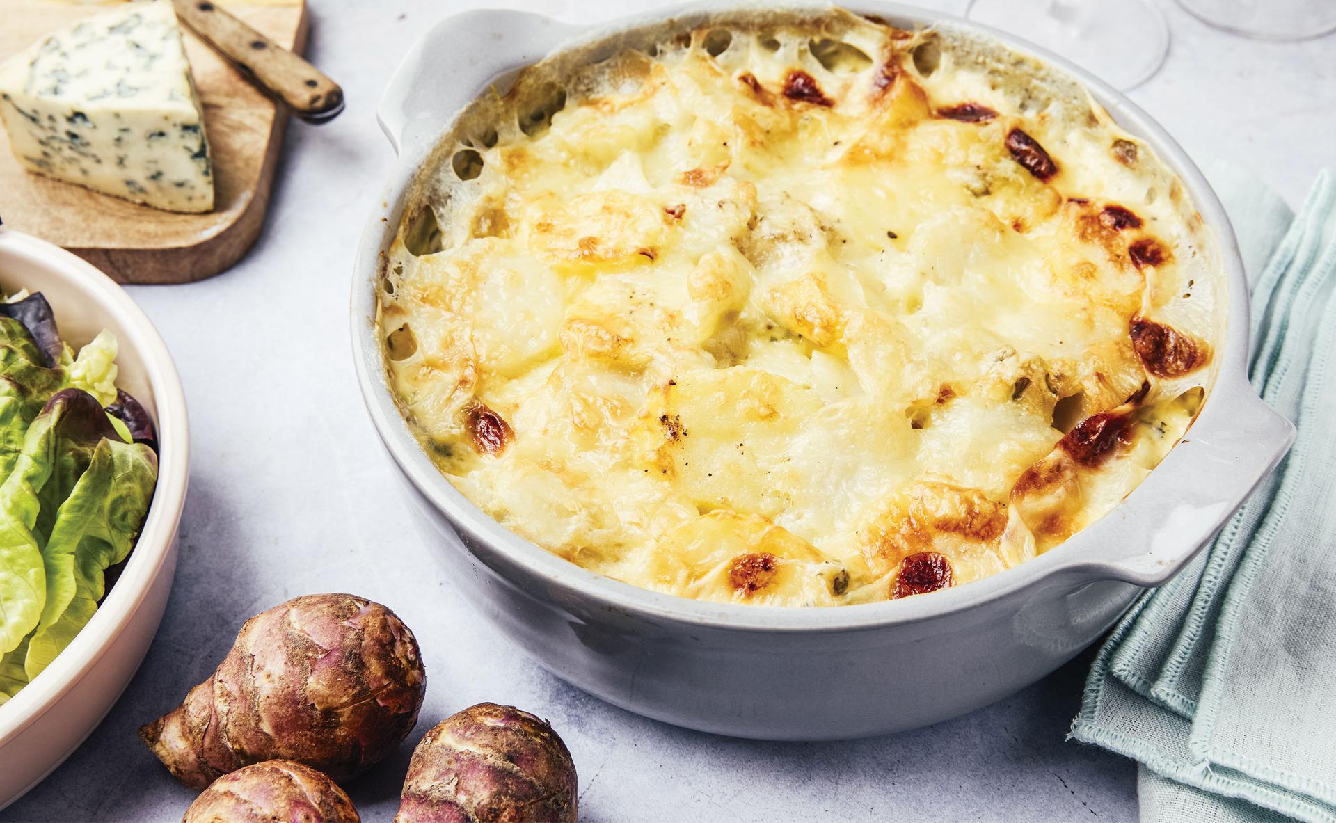 Gratin de topinambours au bleu et comté