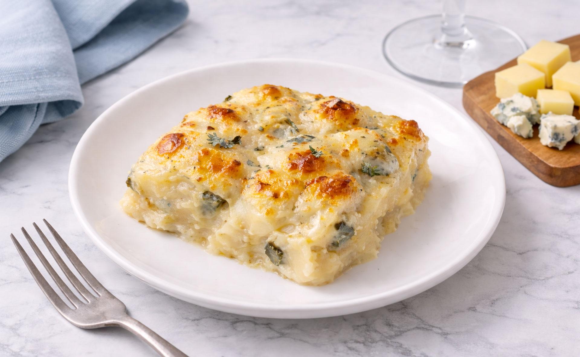 Gratin de topinambours au bleu et comté